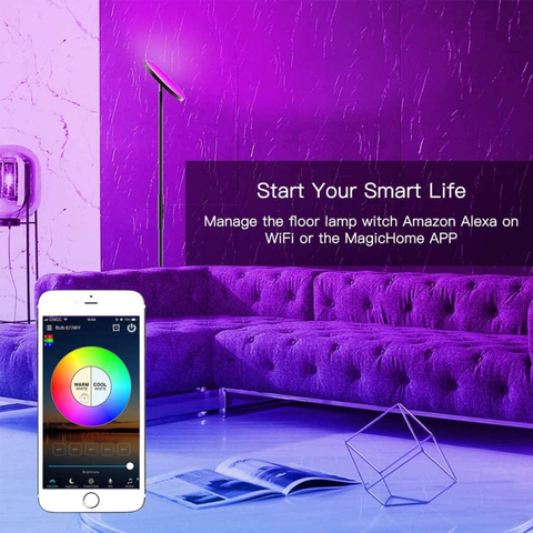 Lámpara de pie LED regulable 24W/2000LM Lámpara de pie WiFi RGB Lámpara de esquina Lámpara APP Control remoto Lámparas de pie para sala de estar, dormitorio, oficina, compatible con dispositivos domésticos inteligentes