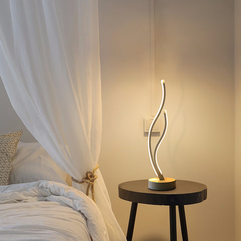 Lámpara de mesa LED Lámpara de mesa acrílica minimalista, lámpara de mesa de diseño de metal LED Lámpara de mesa ondulada Dormitorio Iluminación suave ILUMINACIÓN Ojo