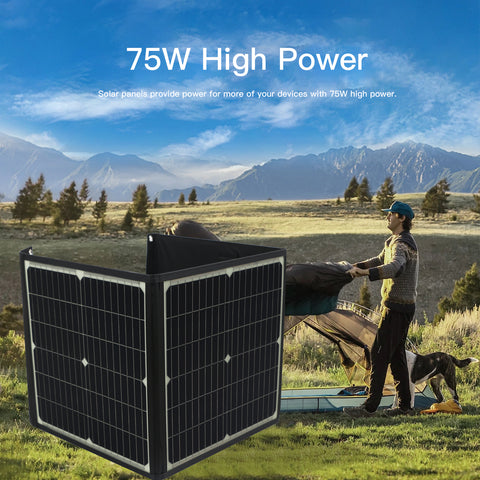 Panel Solar portátil de carga rápida plegable, cargador de batería Solar de 20V y 75W, banco de energía para teléfono, RV, relojes al aire libre, CC + USB