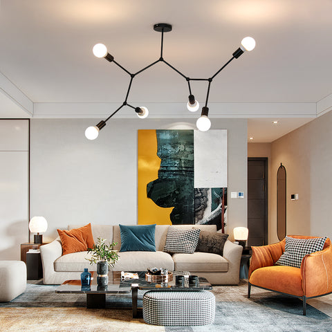 Lámpara de techo E27, candelabros de varios cabezales, iluminación moderna negra para sala de estar, dormitorio