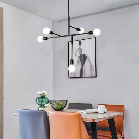 Lámpara de araña industrial vintage con base E27, lámpara de techo molecular Sputnik de 5 luces, lámpara colgante de interior de metal geométrico de montaje semiempotrado para sala de estar, dormitorio, comedor y cocina (negro)