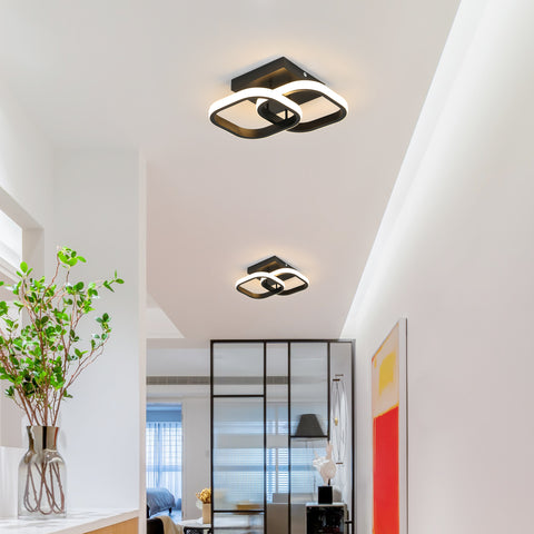 Luz de techo LED Luz de tres colores Luz de techo negra Diseño cuadrado doble Luces de techo de aluminio y hierro forjado Lámpara de sala de estar