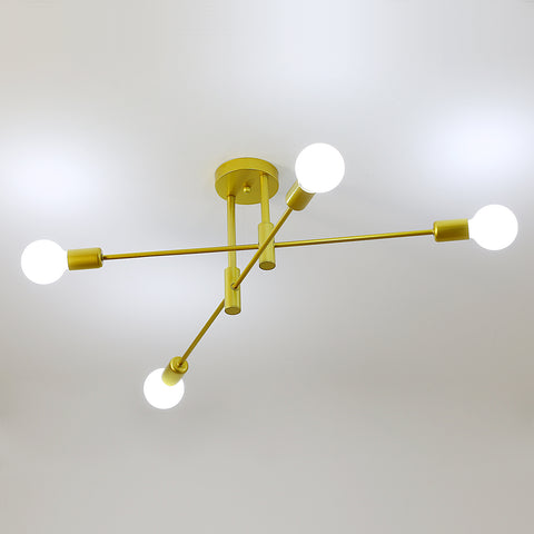 Lámpara de techo industrial, lámpara de techo retro, candelabros LED modernos de metal E27 dorado de 4 lámparas para dormitorio, sala de estar, cocina, oficina, cafetería, restaurante