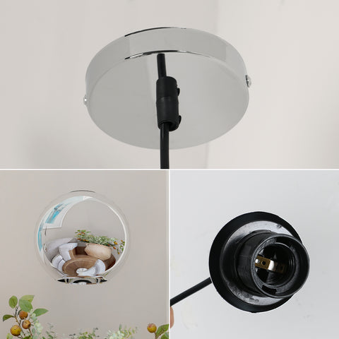 Lámpara moderna con forma de globo y bola, lámpara colgante con espejo y alambre de 120CM, (plateada, 20cm) Bombilla no incluida