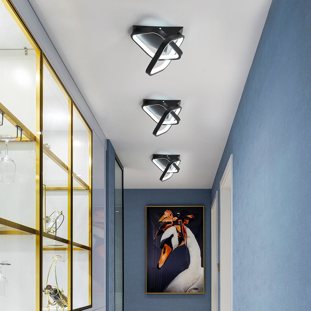 Lámpara de techo LED moderna de 24 W, 2 lámparas de techo de forma cuadrada oblicua de aluminio, lámpara de techo de metal negro, para balcón de entrada de pasillo, luz blanca fría/6500 K