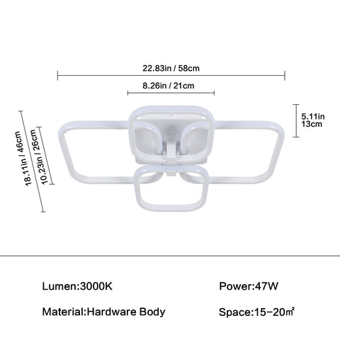 Lámpara de techo LED, lámpara de techo moderna para sala de estar, luz tricolor 3000 K, lámpara de techo blanca cuadrada simple para dormitorio, oficina, 58X46 CM