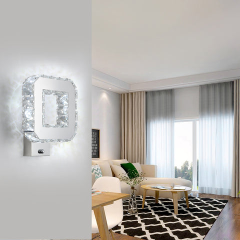 Lámpara de pared de cristal para interiores, 12 W, 1080 lm, moderna lámpara de pared LED de cristal, decoración, lámpara de pared para dormitorio, comedor, vestíbulo, blanco frío 6000 K