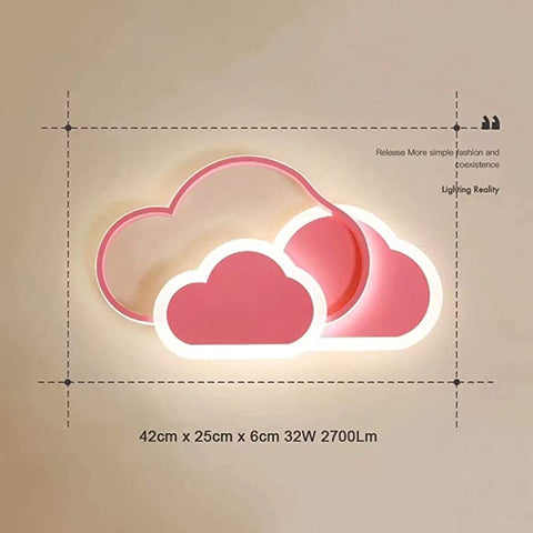 Plafón LED, Lámpara de Techo Nube Creativa, 32W 2700lm 42cm, con Mando a Distancia Regulable 3000K, Plafón Rosa Moderno Aplique de Pared para Salón, Pasillo y Habitación Infantil