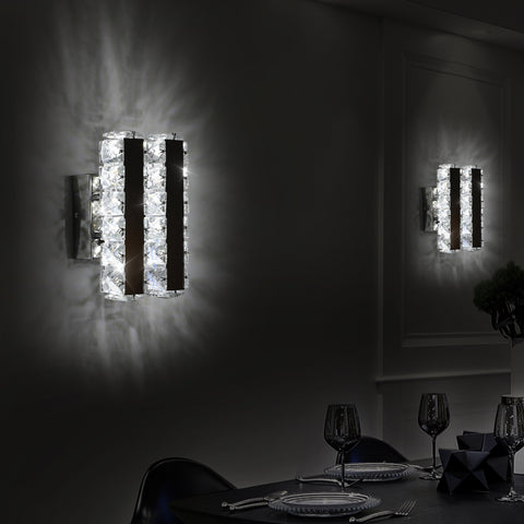 Lámpara de pared LED de cristal K9 de 16W moderna para sala de estar, baño, dormitorio, luz fría 5500K