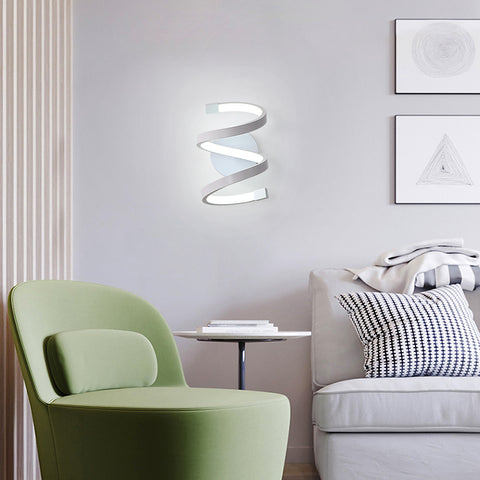 Lámpara de pared LED para interiores, lámpara de pared en espiral blanca de 18W, lámpara de pared moderna para dormitorio, pasillo, oficina, luz blanca fría 6500K