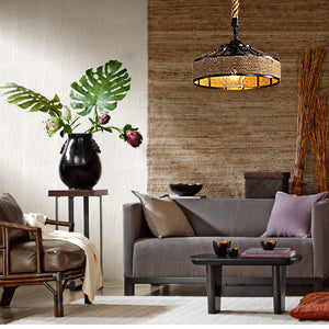 GOECO Lámpara de Cuerda de Cáñamo, Lámpara Colgante de Metal Negro Retro, Lámparas Colgantes de Campo, Lámpara de Techo de Pasillo E27 Accesorio de Iluminación para Sala de Estar Dormitorio Decorar el Hogar 220V