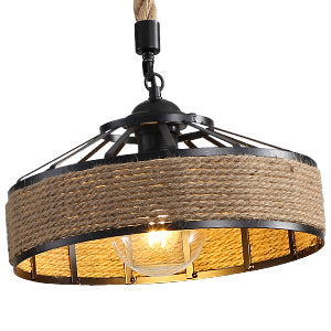 GOECO Lámpara de Cuerda de Cáñamo, Lámpara Colgante de Metal Negro Retro, Lámparas Colgantes de Campo, Lámpara de Techo de Pasillo E27 Accesorio de Iluminación para Sala de Estar Dormitorio Decorar el Hogar 220V