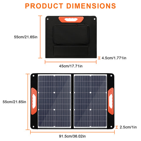 Panel solar portátil plegable de 75 W, 3 puertos DC/PD 45 W/QC3.0/USB compatible con la mayoría de generadores solares portátiles/estaciones eléctricas/teléfonos/portátiles para viajes/camping/RV