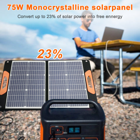 Panel solar portátil plegable de 75 W, 3 puertos DC/PD 45 W/QC3.0/USB compatible con la mayoría de generadores solares portátiles/estaciones eléctricas/teléfonos/portátiles para viajes/camping/RV