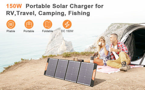 150W 20V Bolsa plegable solar ligera Silicio monocristalino Negro Camping Remolque Coche Océano