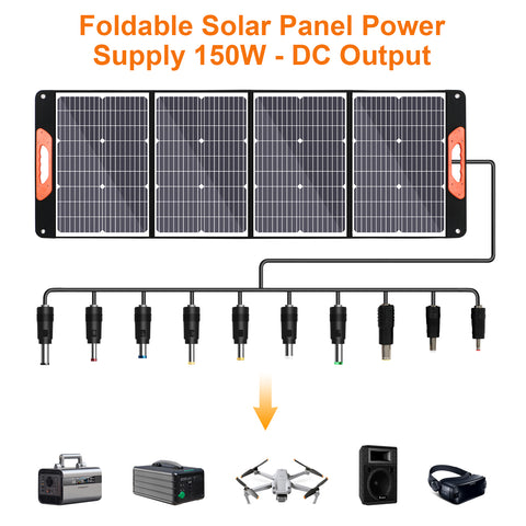 150W 20V Bolsa plegable solar ligera Silicio monocristalino Negro Camping Remolque Coche Océano