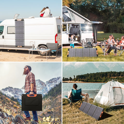 150W 20V Bolsa plegable solar ligera Silicio monocristalino Negro Camping Remolque Coche Océano