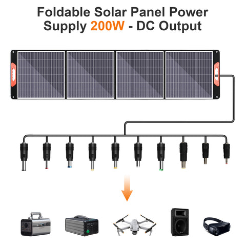 Kit de panel solar plegable portátil monocristalino de 200 W con 1 puerto USB para exteriores