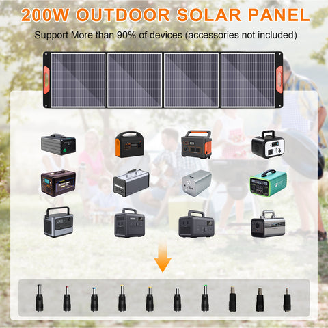 Kit de panel solar plegable portátil monocristalino de 200 W con 1 puerto USB para exteriores