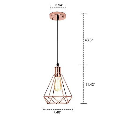 Lámpara colgante de techo con pantalla de alambre de metal piramidal geométrica vintage Goeco (oro rosa)