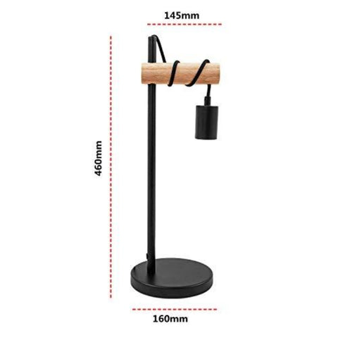 Lámpara de Mesa, Lámpara de Lectura de Diseño Retro, Madera y Metal, Iluminación de Oficina y Dormitorio, Lámpara de Noche, Para Bombilla LED E27 10W Máx.(Negro)