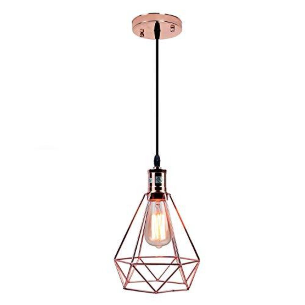 Lámpara colgante de techo con pantalla de alambre de metal piramidal geométrica vintage Goeco (oro rosa)