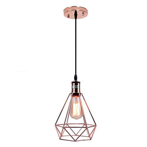 Lámpara colgante de techo con pantalla de alambre de metal piramidal geométrica vintage Goeco (oro rosa)
