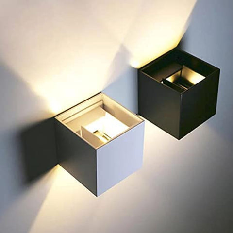 Paquete de 2 luces de pared LED para exteriores, 12 W, luces de pared para interiores con ángulo ajustable, iluminación de pared para exteriores, lámpara de pared moderna impermeable IP65 para sala de estar, dormitorio (negro) blanco cálido 3000 K