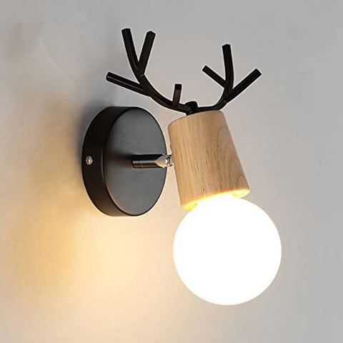 Lámpara de pared retro, paquete de 2, lámpara de pared de madera con diseño de asta creativa, iluminación de pared de metal vintage, lámparas de pared interiores ajustables para sala de estar, dormitorio, pasillo, decoración moderna
