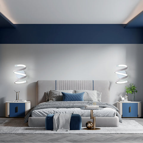 Lámpara de pared LED para interiores, lámpara de pared en espiral blanca de 18W, lámpara de pared moderna para dormitorio, pasillo, oficina, luz blanca fría 6500K