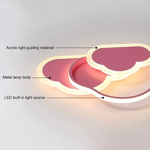 Plafón LED, Lámpara de Techo Nube Creativa, 32W 2700lm 42cm, con Mando a Distancia Regulable 3000K, Plafón Rosa Moderno Aplique de Pared para Salón, Pasillo y Habitación Infantil