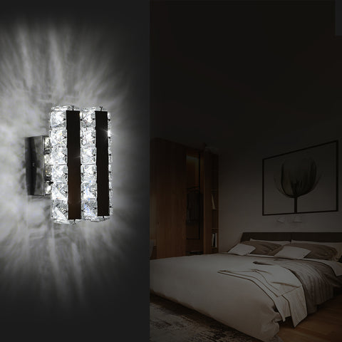 Lámpara de pared LED de cristal K9 de 16W moderna para sala de estar, baño, dormitorio, luz fría 5500K