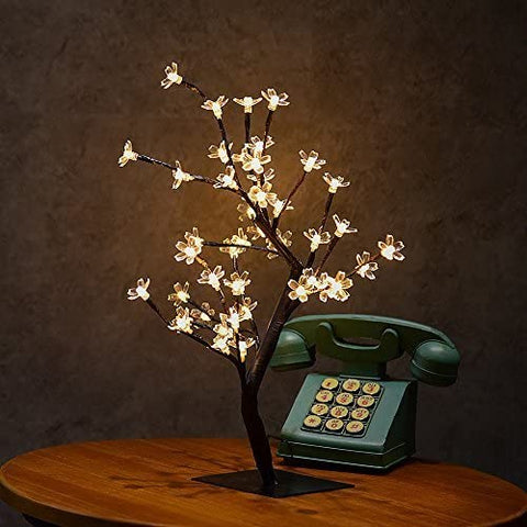 Árbol iluminado LED de 45 cm con 48 flores de cerezo, luces LED, para Navidad, interior, decoración, oficina, mesita de noche, blanco cálido