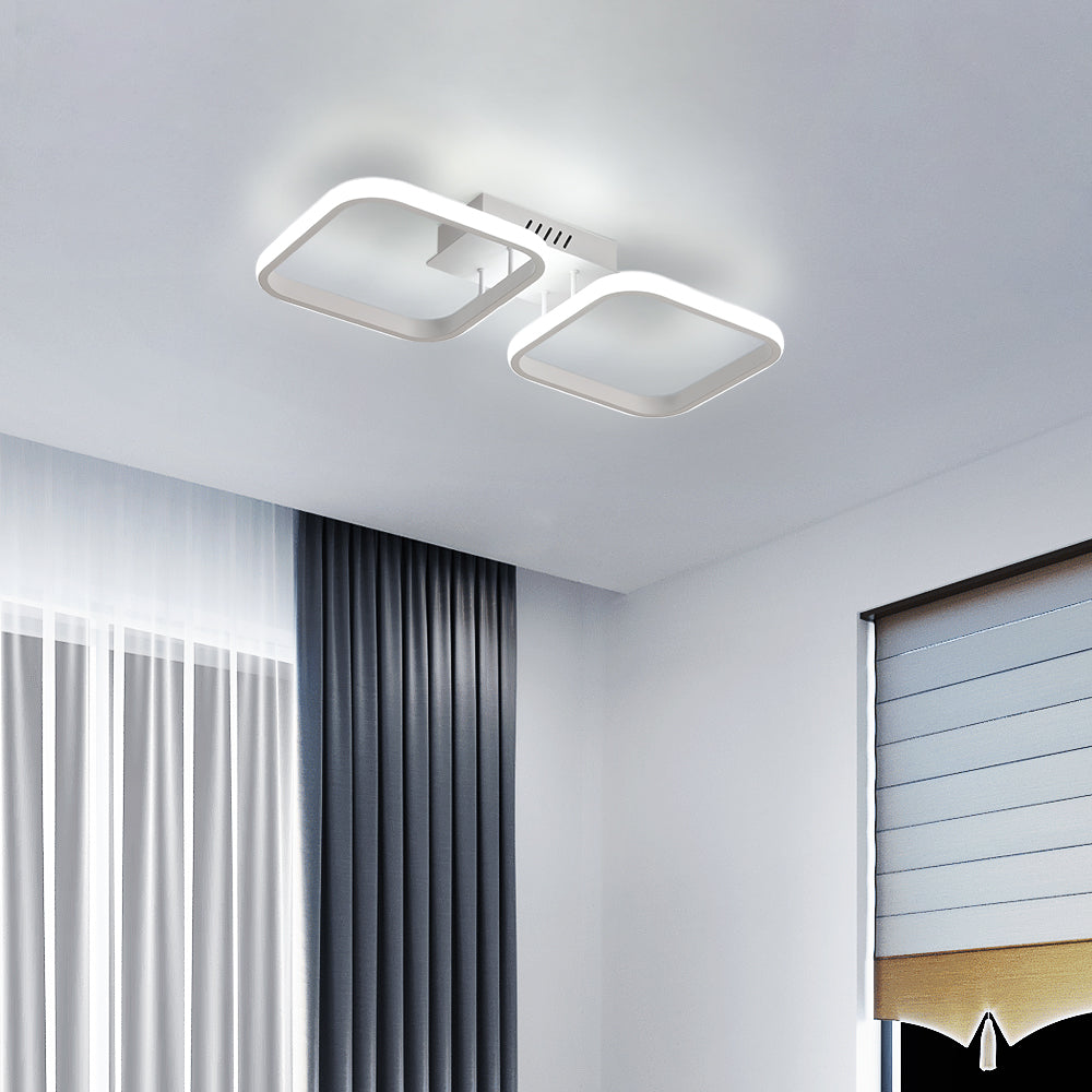 Plafonnier LED moderne, Lampe de plafond 2 carrés blancs