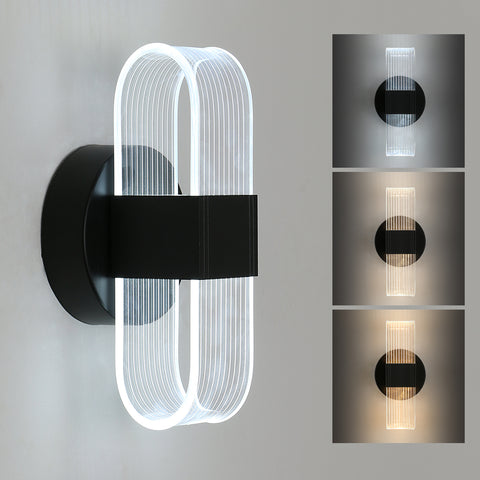 Lámpara de pared LED, lámpara de pared LED moderna regulable, lámpara de pared interior acrílica ovalada negra de 10 W para dormitorio, mesita de noche, sala de estar, 3000-6500K