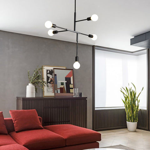 Lámpara de araña industrial vintage con base E27, lámpara de techo molecular Sputnik de 5 luces, lámpara colgante de interior de metal geométrico de montaje semiempotrado para sala de estar, dormitorio, comedor y cocina (negro)