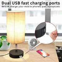 Lámpara de noche táctil regulable 2 USB con bombilla E27 Lámpara de mesa con pantalla de tela beige para mesita de noche, bar, dormitorio, sala de estar, hotel, cafetería, habitación infantil, sala de estar, oficina (sin bombilla)