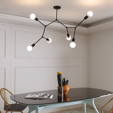 Lámpara de techo E27, candelabros de varios cabezales, iluminación moderna negra para sala de estar, dormitorio