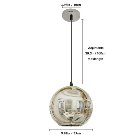 Lámpara moderna con forma de globo y bola, lámpara colgante con espejo y alambre de 120CM, (plateada, 20cm) Bombilla no incluida