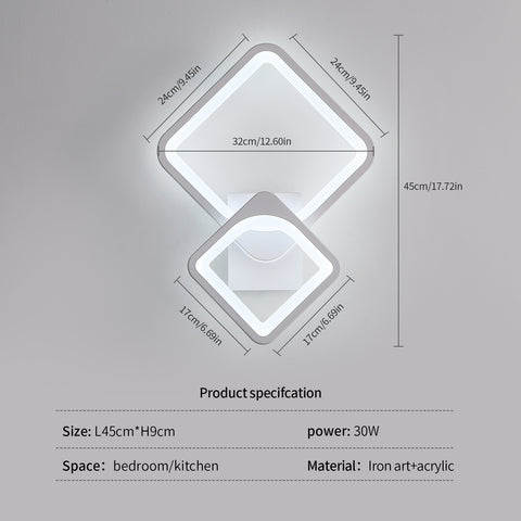 Aplique de pared interior de 32 W, lámpara de pared LED blanca, giratoria cuadrada, para escaleras interiores, sala de estar y dormitorio
