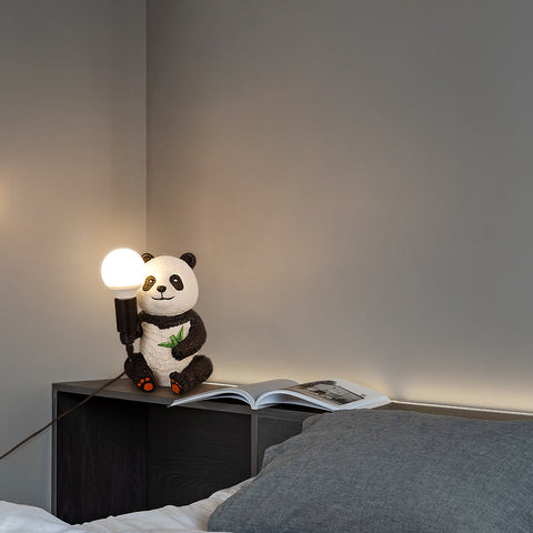 Lámparas de mesa con diseño de panda de resina, luz nocturna creativa moderna con cable enchufable, lámpara de escritorio LED de animales, lámpara de noche para decoración del hogar