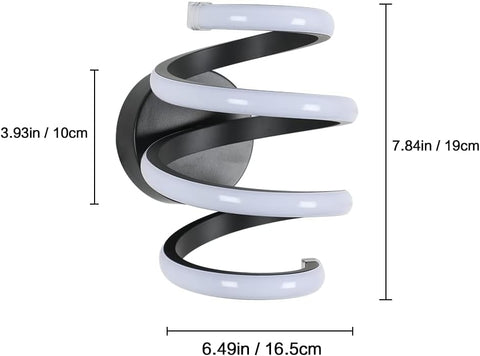 Lámpara de pared LED moderna con forma de espiral, luz blanca fría 6000K para dormitorio, sala de estar, pasillo, entrada, color negro