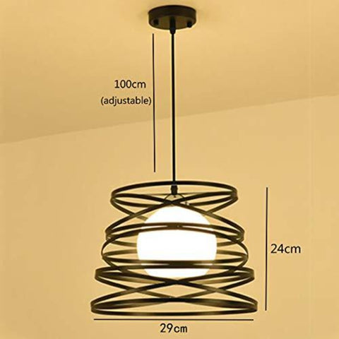 Lámpara Colgante Industrial Retro, Lámpara de Techo con Diseño Espiral Industrial Vintage Ø30cm, Lámpara de Techo de Metal E27 Decoración de Cuerda Ajustable, Negro (sin bombilla)