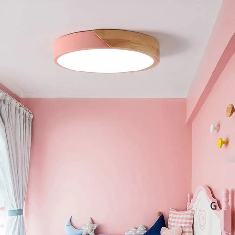 Lámpara de Techo LED, Lámpara de Techo de Madera Moderna de 24 W Redonda Blanco Frío 6000 K Ø30 * 5 CM Dormitorio, Cocina, Sala de Estar, Balcón y Pasillo