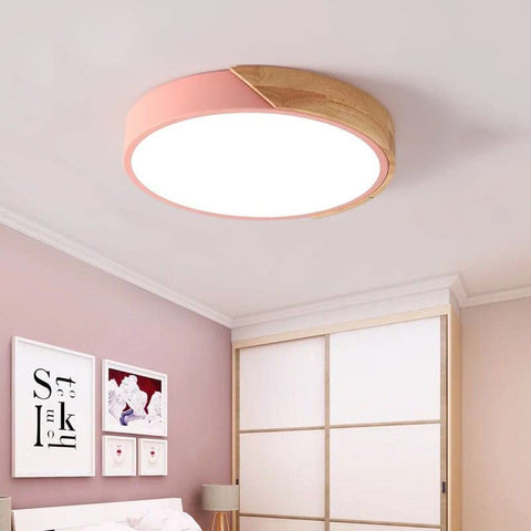 Lámpara de Techo LED, Lámpara de Techo de Madera Moderna de 24 W Redonda Blanco Frío 6000 K Ø30 * 5 CM Dormitorio, Cocina, Sala de Estar, Balcón y Pasillo