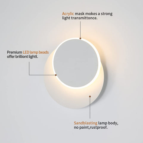 Apliques de Pared para Interiores 12W Blanco, Aplique de Pared LED Moderno, Eclipse Creativo 2 en 1, Giratorio 360 3000K Blanco Cálido, Luz de Iluminación para Sala de Estar, Escalera, Dormitorio