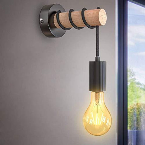 Aplique de pared vintage, foco de pared de diseño industrial retro de madera, casquillo E27 de 10 vatios máx., iluminación interior para sala de estar, dormitorio, comedor, pasillo, bar, negro (sin bombilla)