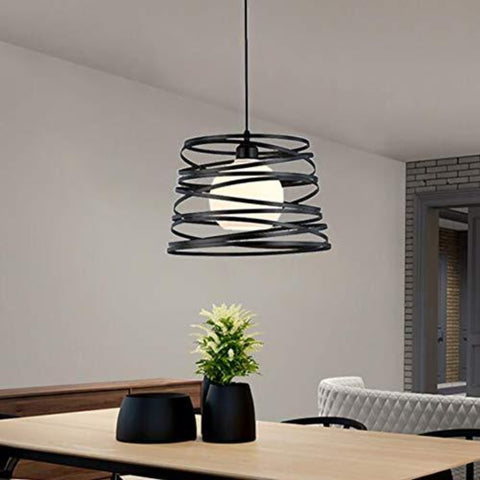 Lámpara Colgante Industrial Retro, Lámpara de Techo con Diseño Espiral Industrial Vintage Ø30cm, Lámpara de Techo de Metal E27 Decoración de Cuerda Ajustable, Negro (sin bombilla)