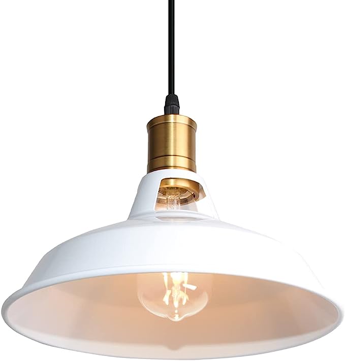 Lámpara colgante vintage de metal, base E27 para sala de estar, dormitorio, comedor, oficina, bar, cafetería, color blanco