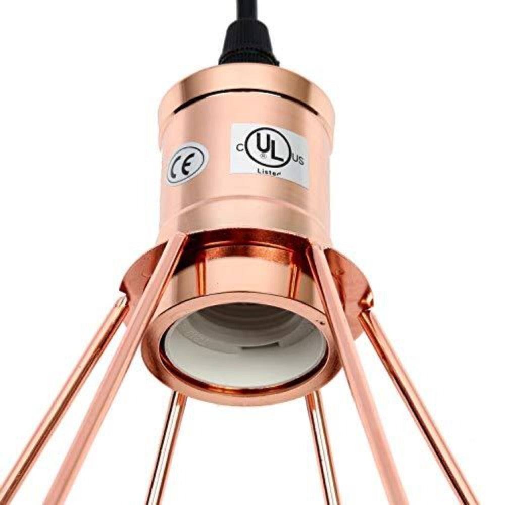 Lámpara colgante de techo con pantalla de alambre de metal piramidal geométrica vintage Goeco (oro rosa)